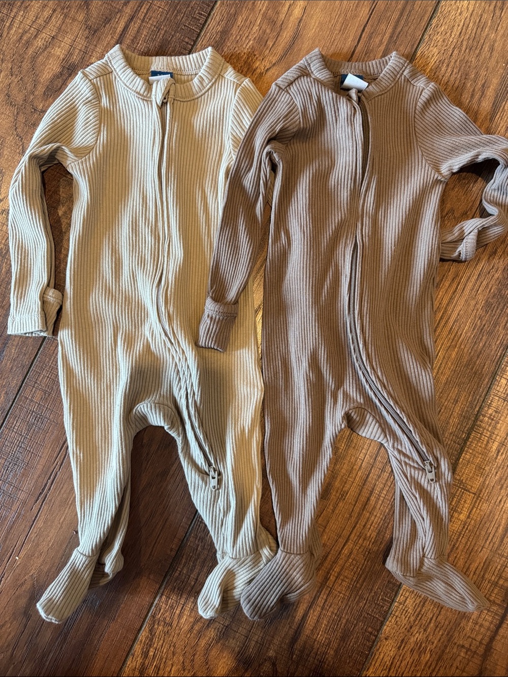 Old Navy Ribbed Footed One-Piece Pajamas - Beige & Brown